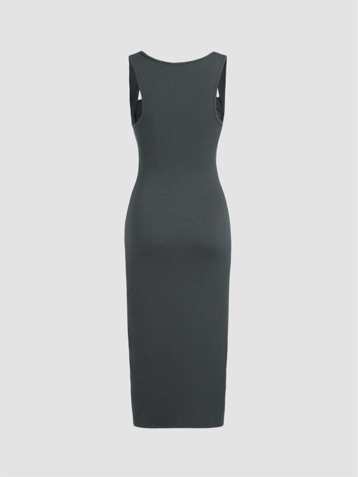 Grey Halter Wide Neck Fitted Dress