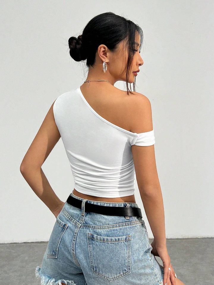White Off-Shoulder Twisted Strap Top