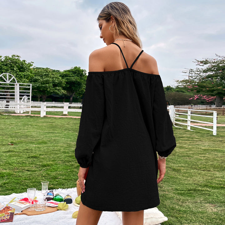 Black Cold Shoulder Bishop Sleeve Dress