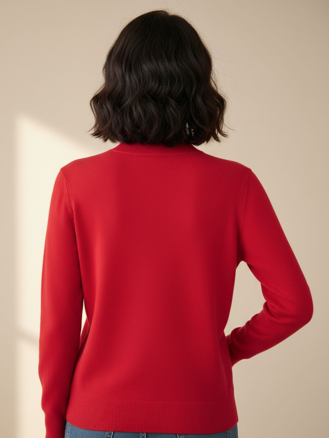 Red Full Sleeve Mock Neck Sweater
