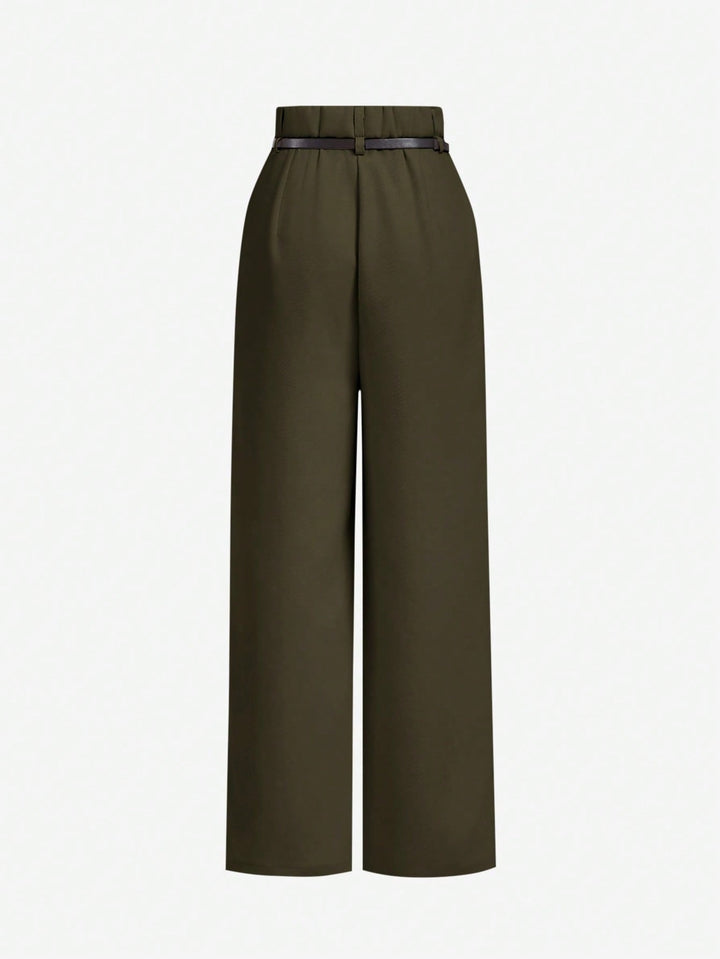 Olive High Waist Front Pleated Pant
