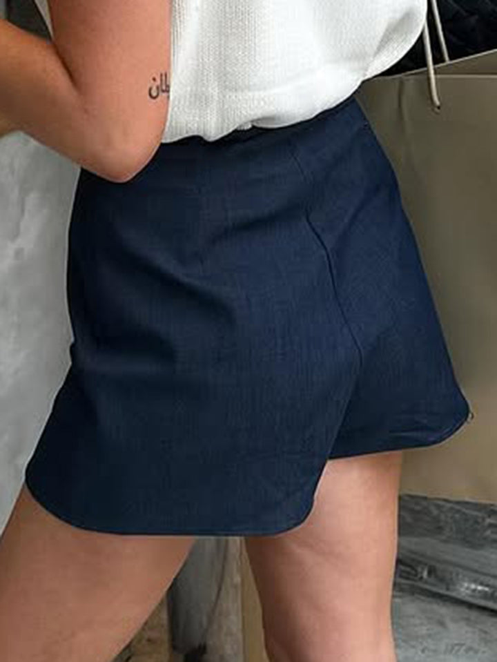 Navy Blue A-Line Skirt With Small Slit Detailing