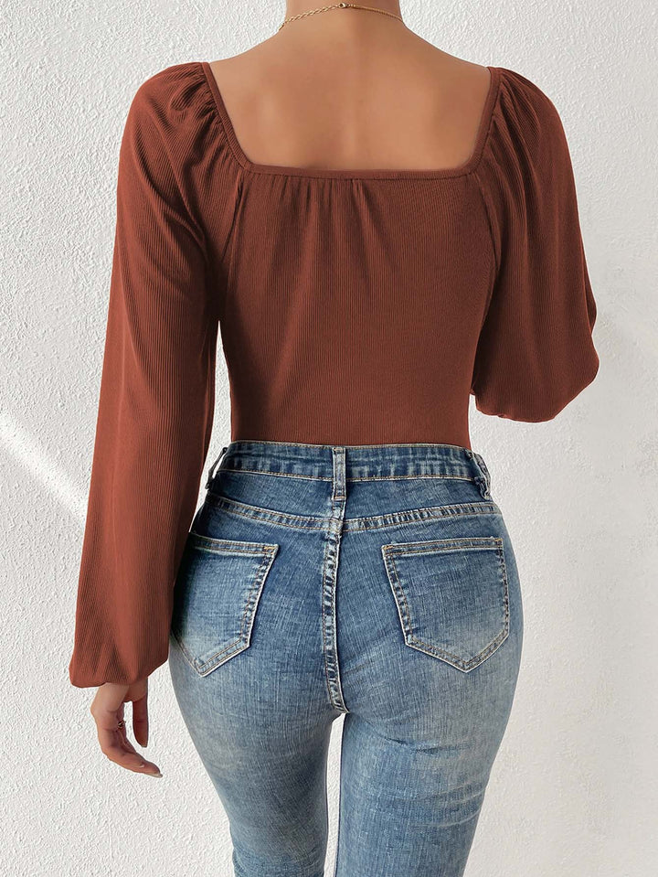Brown Full Sleeved Scoop Neck Bodysuit