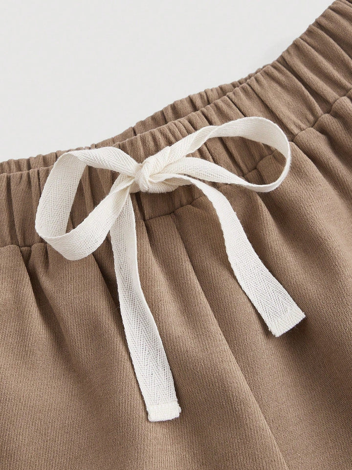 Brown High Waist Drawstring Wide Leg Trouser