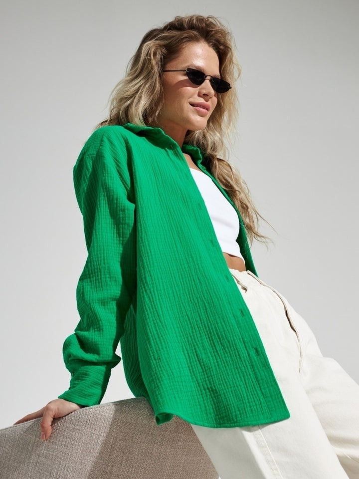 Green Full Sleeve Collarded Solid Shirt