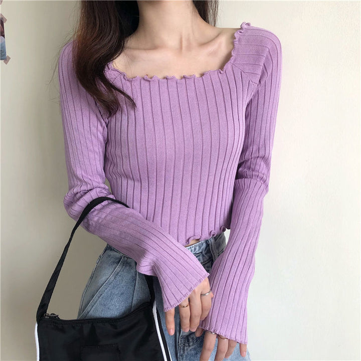 Purple Scallop Hem Knit Top