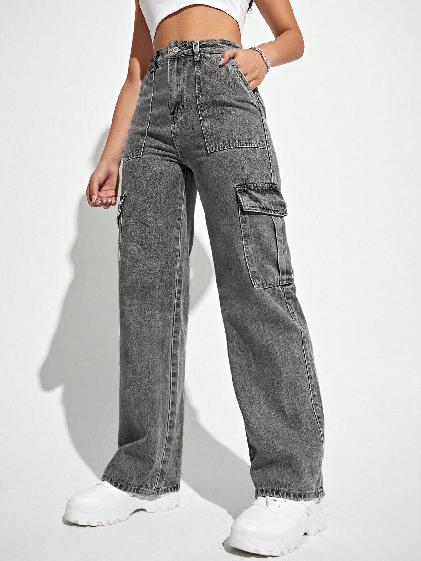 Grey Cargo Pocket Detailed Jeans