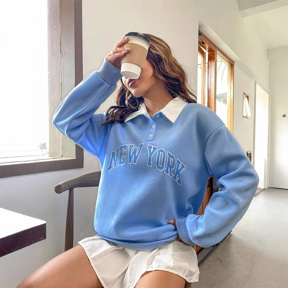 Blue Oversized Graphic Sweatshirt