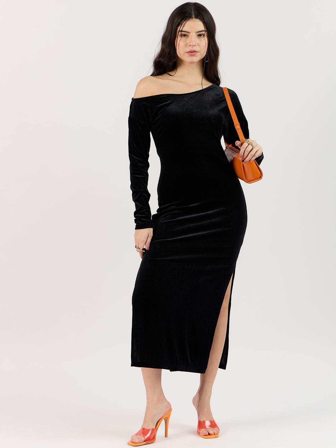 Off-Shoulder Slit Black Dress