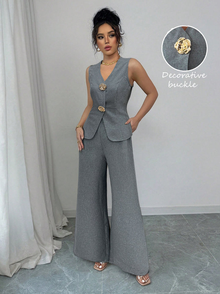 Grey Sleeve Vest And Pant Set