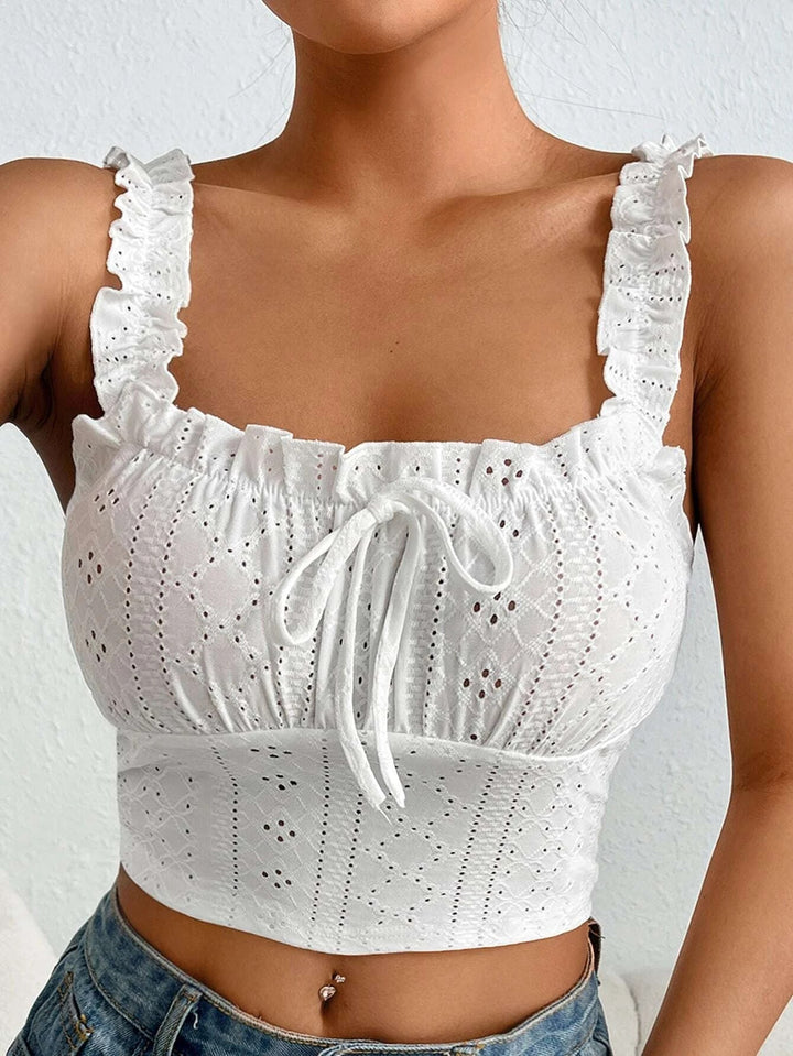 Off White Ruffle Shoulder Strap Top