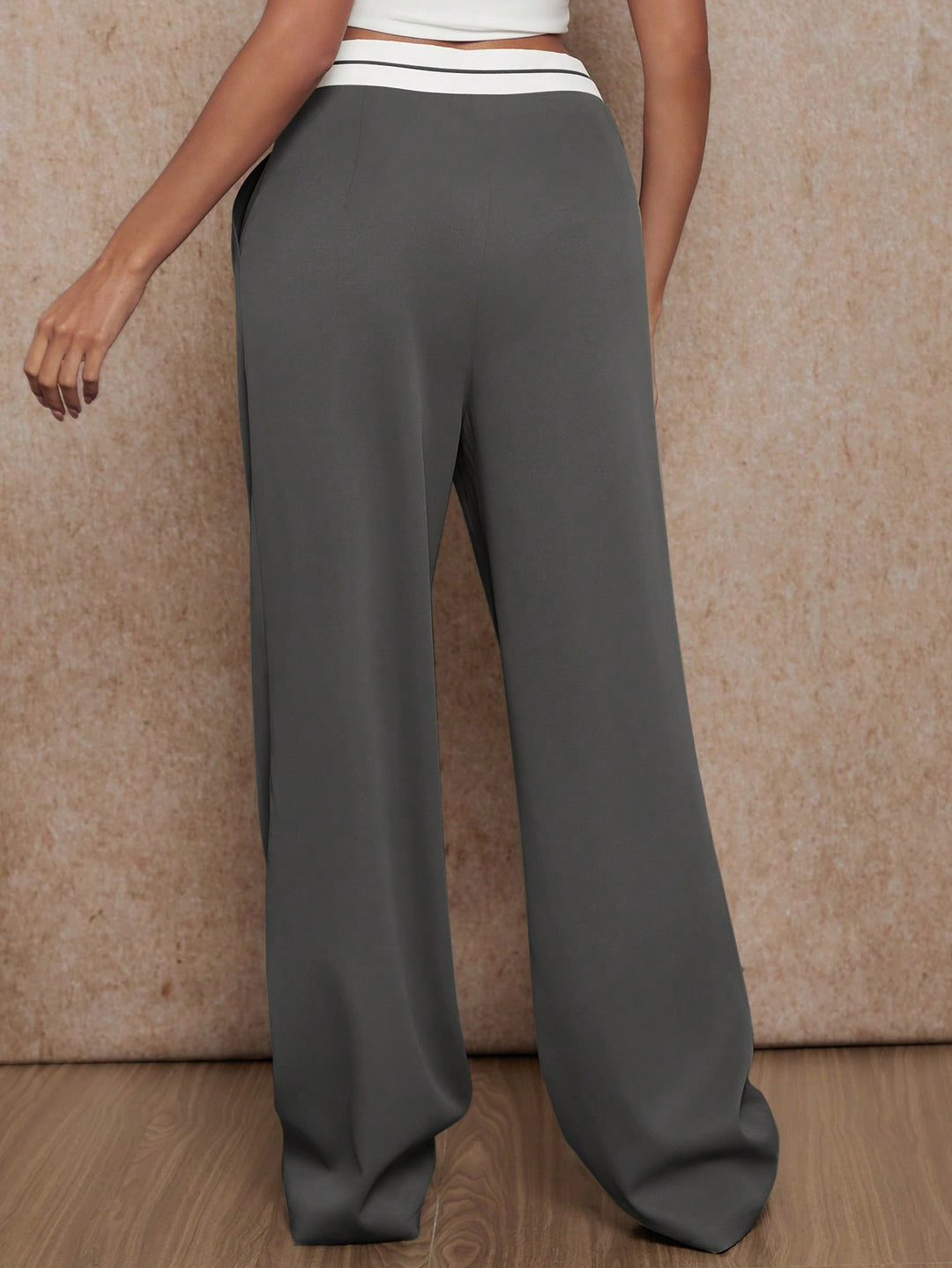 Grey Contrast Waitsband Trousers