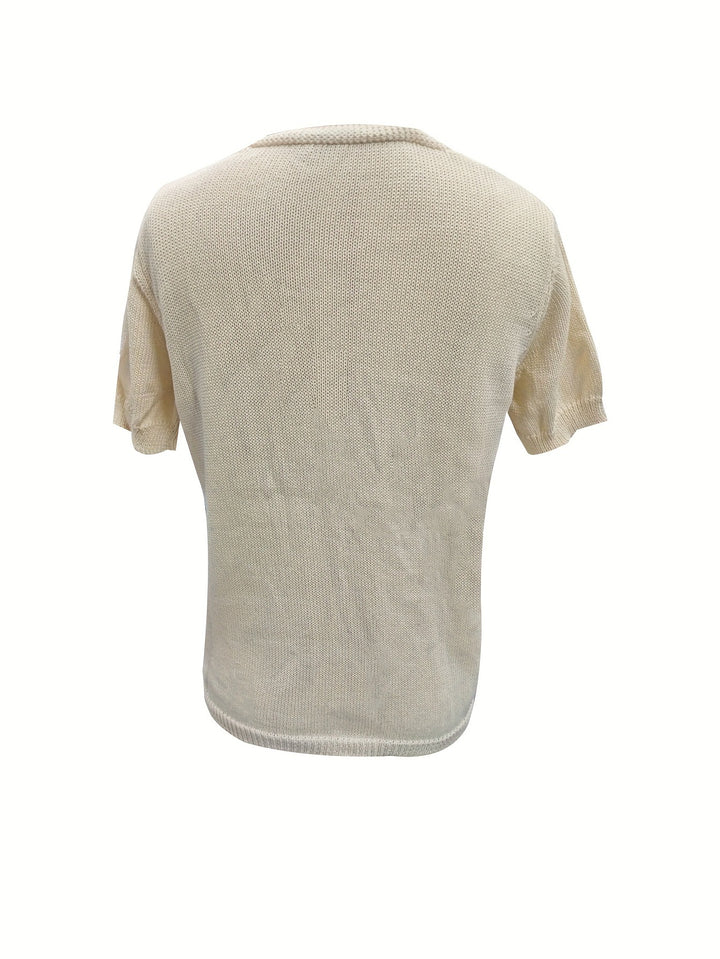 White Short Sleeve Embroidered Top