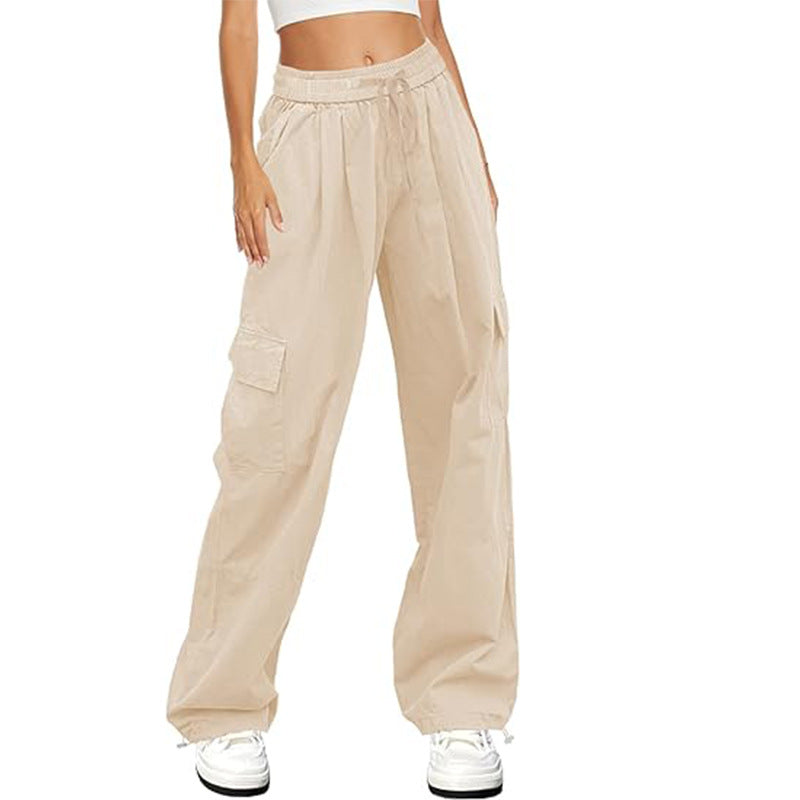 Beige Elasticated Waistband Trousers With Cargo Pockets