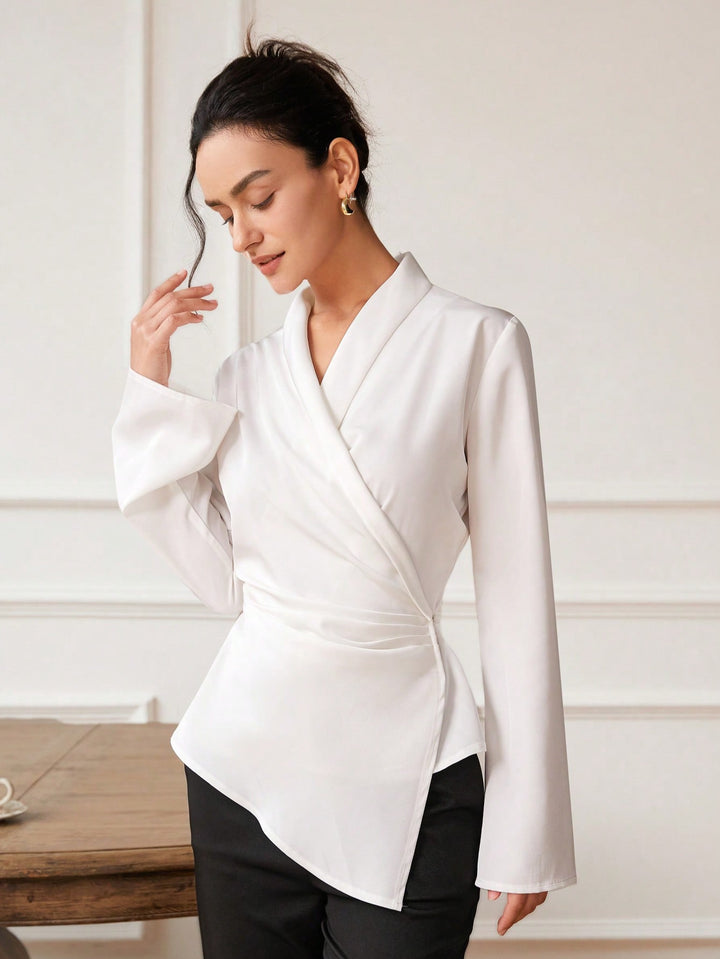 White  Bell Sleeve Wrapped Detail Top