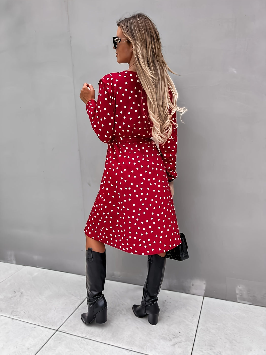 Red Printed Wrap Dress With Slit Detail