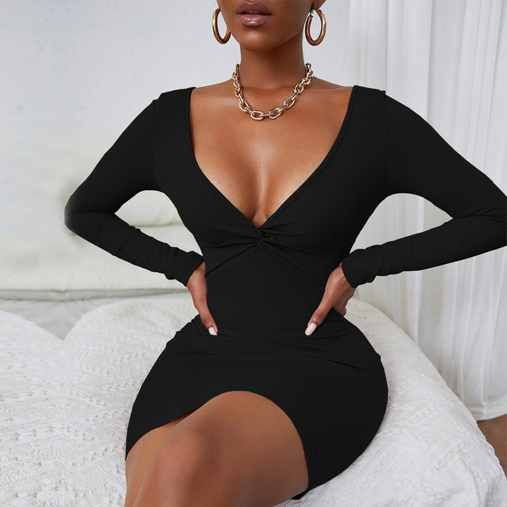 Black Full Sleeve V-Neck Dress