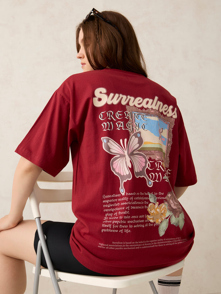 Maroon Graphic Oversized T-Shirt