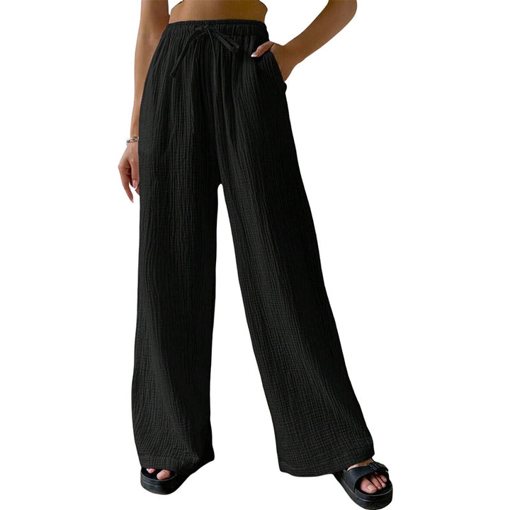 Black Wide Leg Textured Trousers