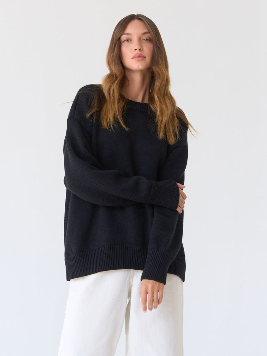 Black Relaxed High Neck Solid Sweater
