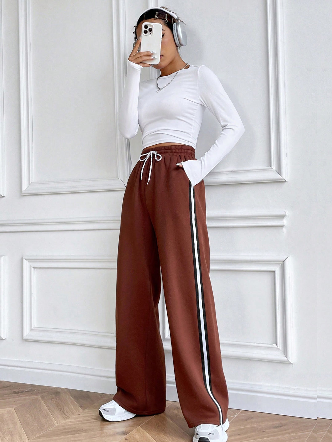 Brown Side Taped Up Sweatpants