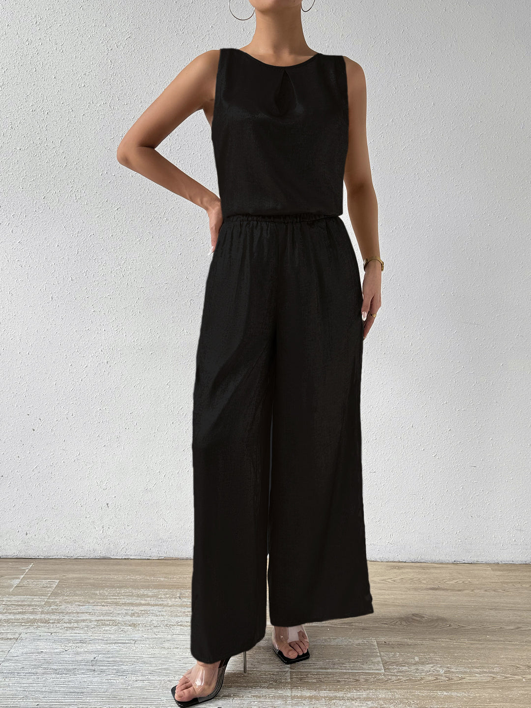 Black Sleeveless Back Cowl Jumpsuit