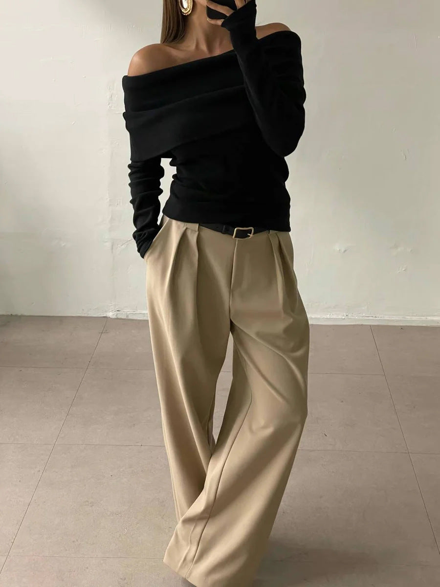 Black Off-Shoulder Solid Sweater