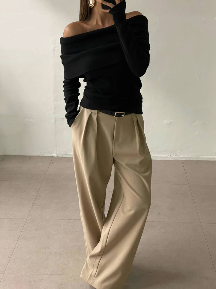 Black Off-Shoulder Solid Sweater