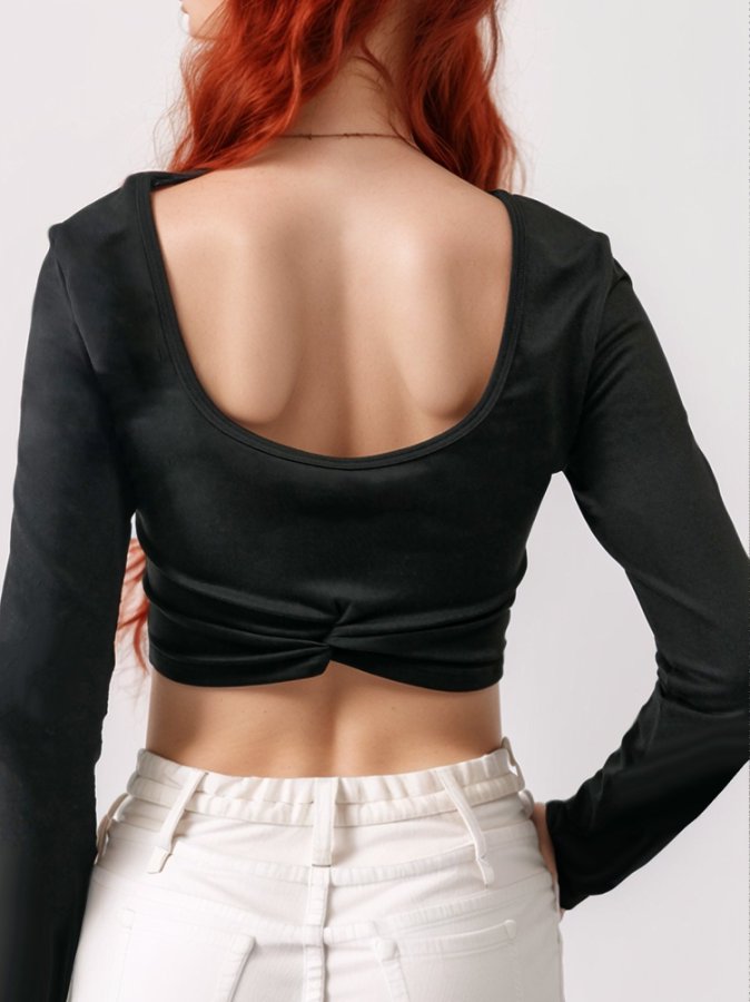 Black Full Sleeve Square Neck Top