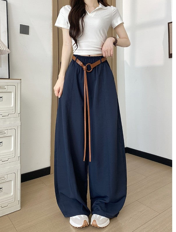 Navy Blue High Waist Barrel Style Sweatpant