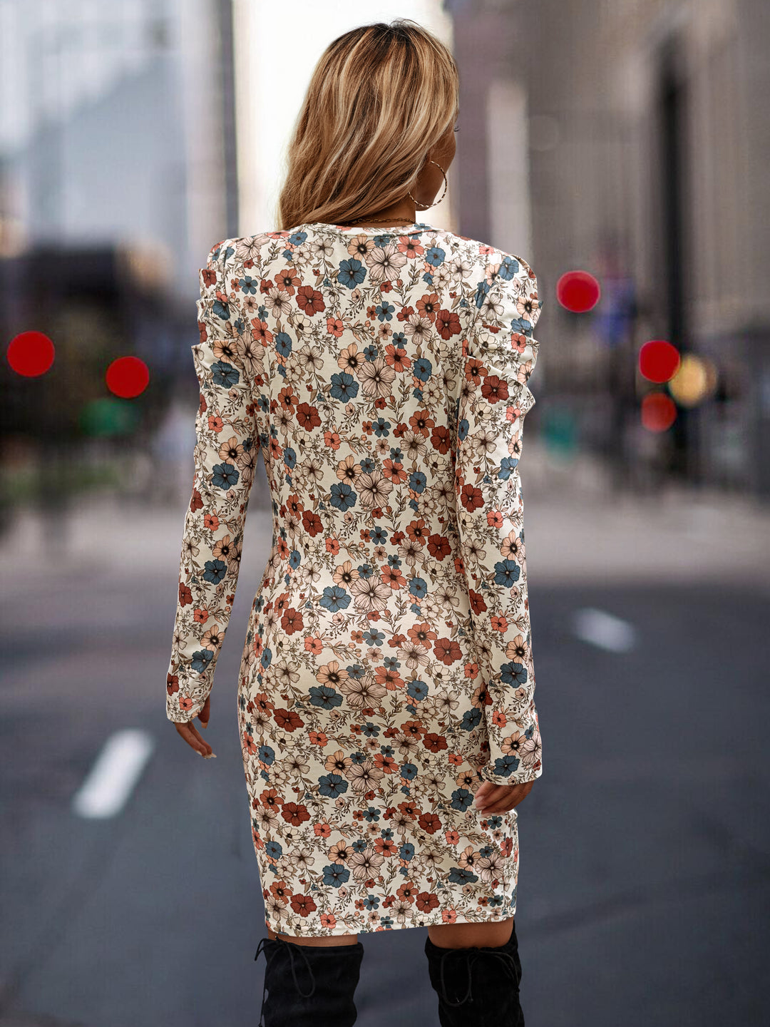 Beige Abstract Printed Bodycon Dress