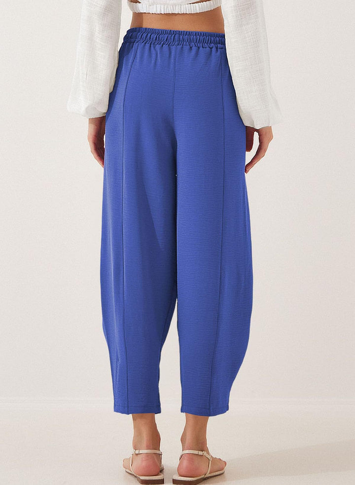 Blue Elasticated Waist Band Wide Leg Trouser