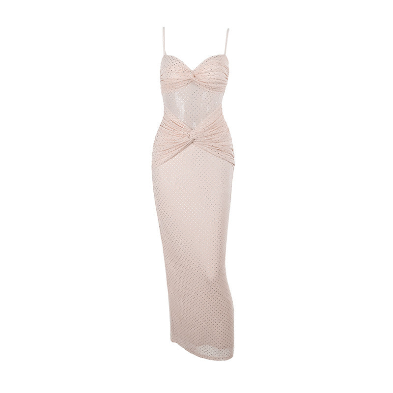 Nude Strappy Shimmer Evening Dress