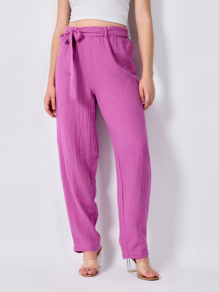 Pink Printed Straight Fit Trouser