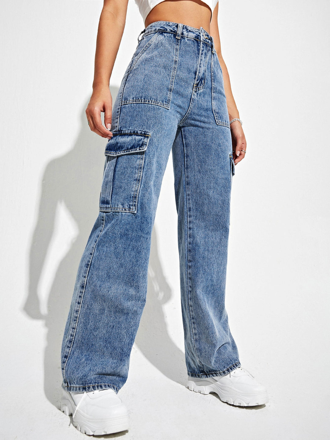 Blue Cargo Pocket Detailed Jeans