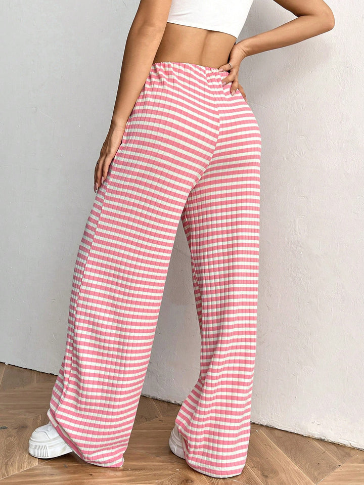 Pink Striped Straight Fit Pant