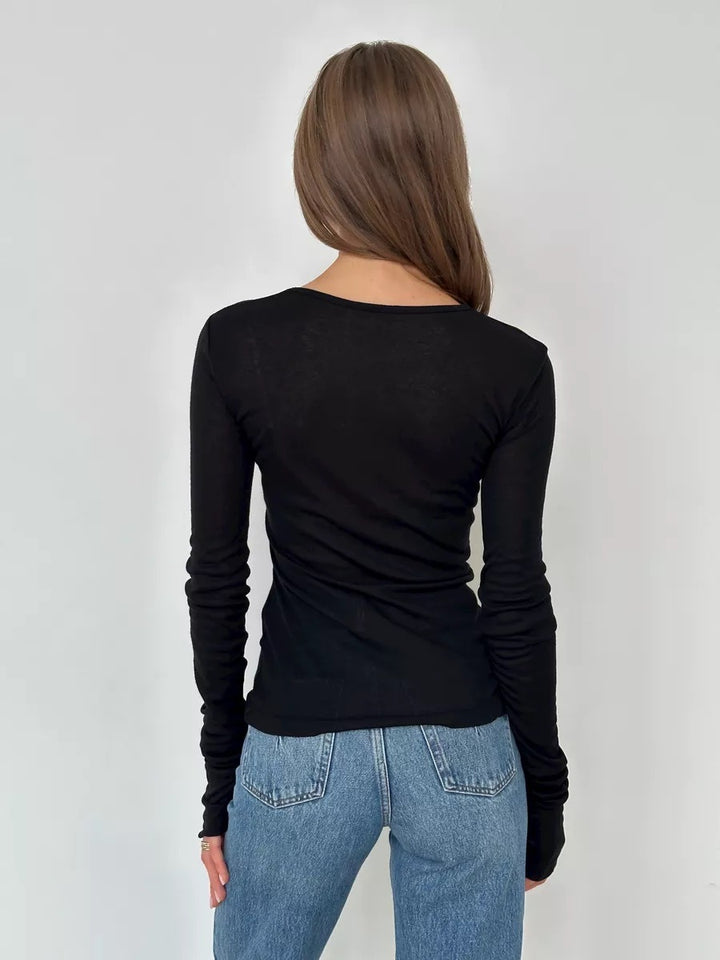 Black Ruched Bell Cuff Sleeved Top