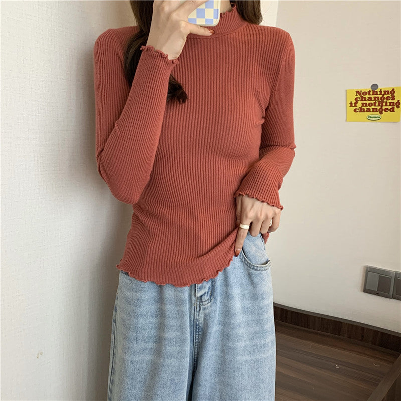 Red Scalloped Hem High Neck Top