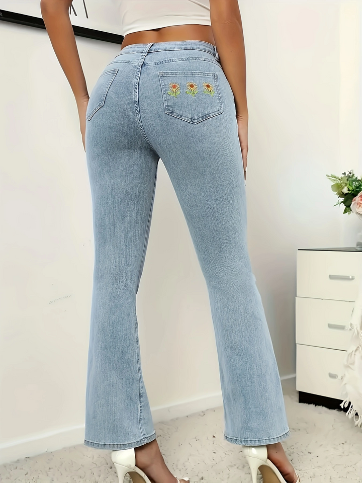 Blue Back Pocket Embroidered Denim