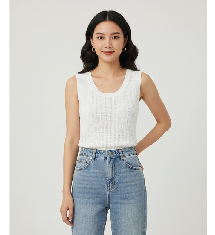 White Textured Tank Top