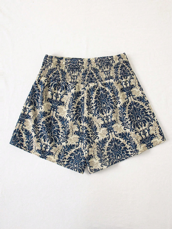 Blue Abstract Printed Regular Shorts