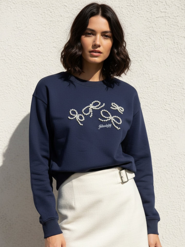 Navy blue Bold Bow Embroidery Sweatshirt