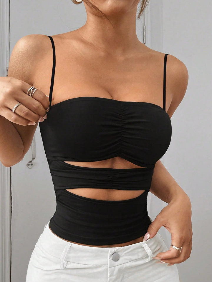 Black Shoulder Strap Cut-Out Detail Top