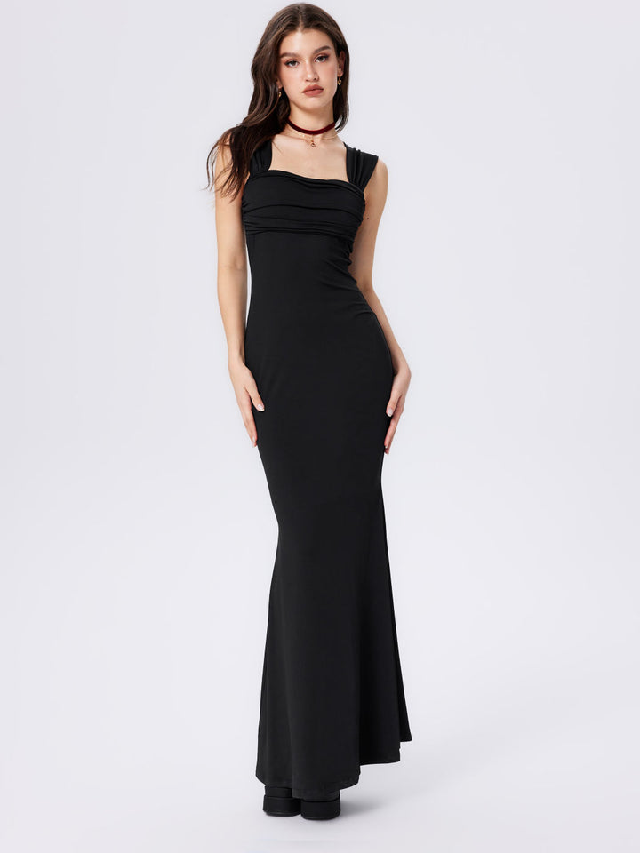 Black Broad Strap Scoop Neckline Dress