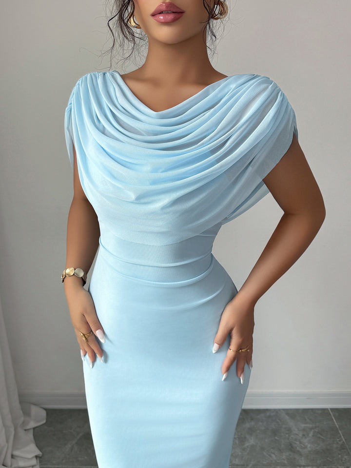 Blue Full Sleeve Cowl Neck Maxi Stress