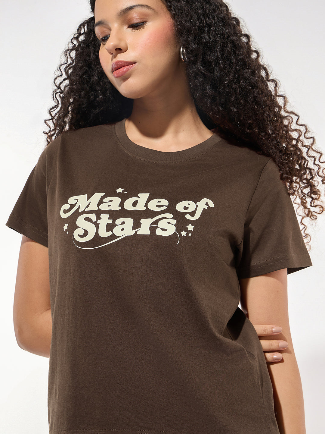 Brown Crew Neck Graphic Tshirt