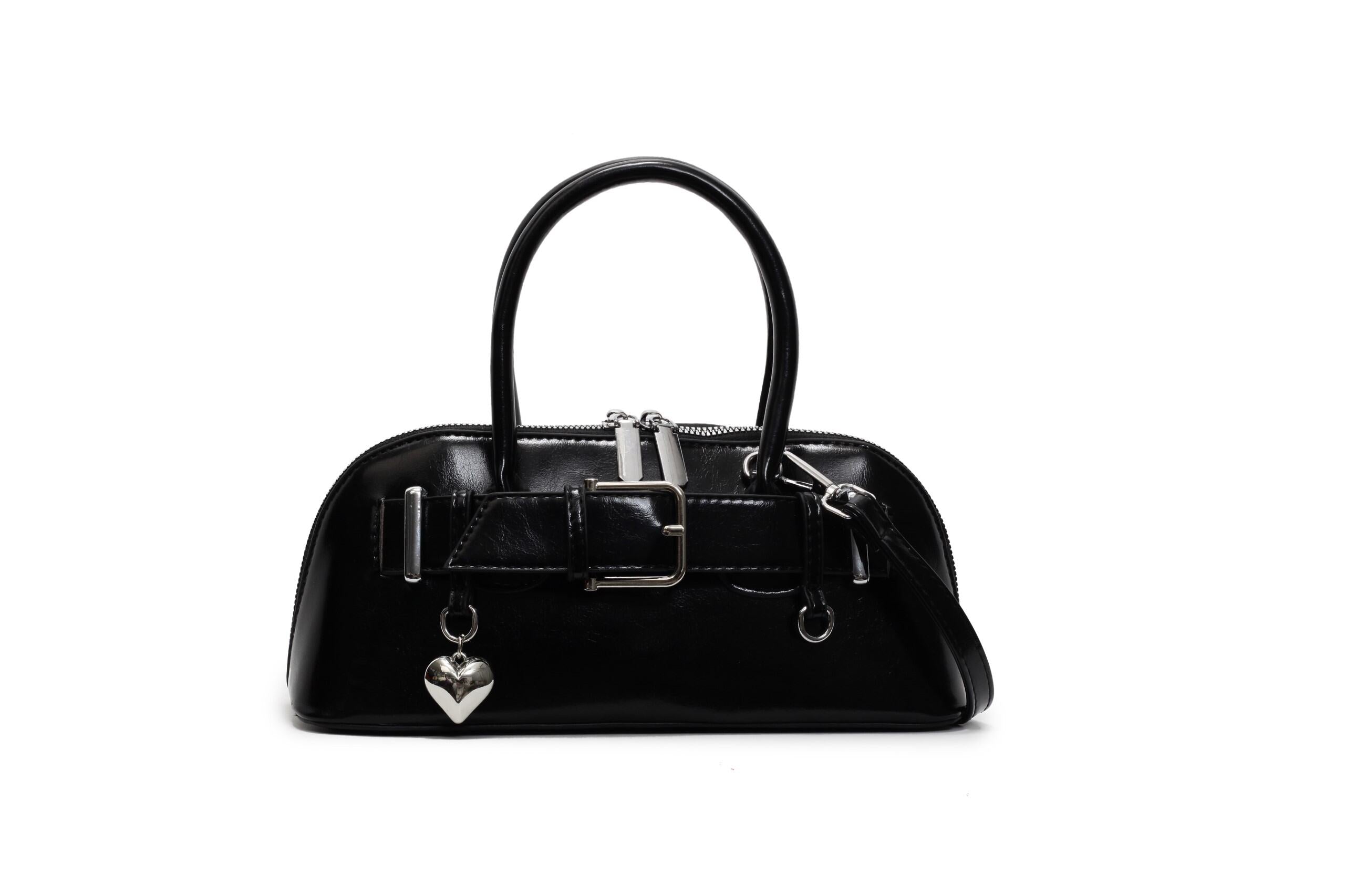 Black Buckle Belted Hand Bag