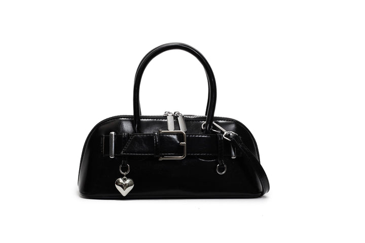 Black Buckle Belted Hand Bag