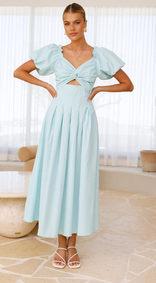 Blue Sweetheart Neckline Cut Out Dress