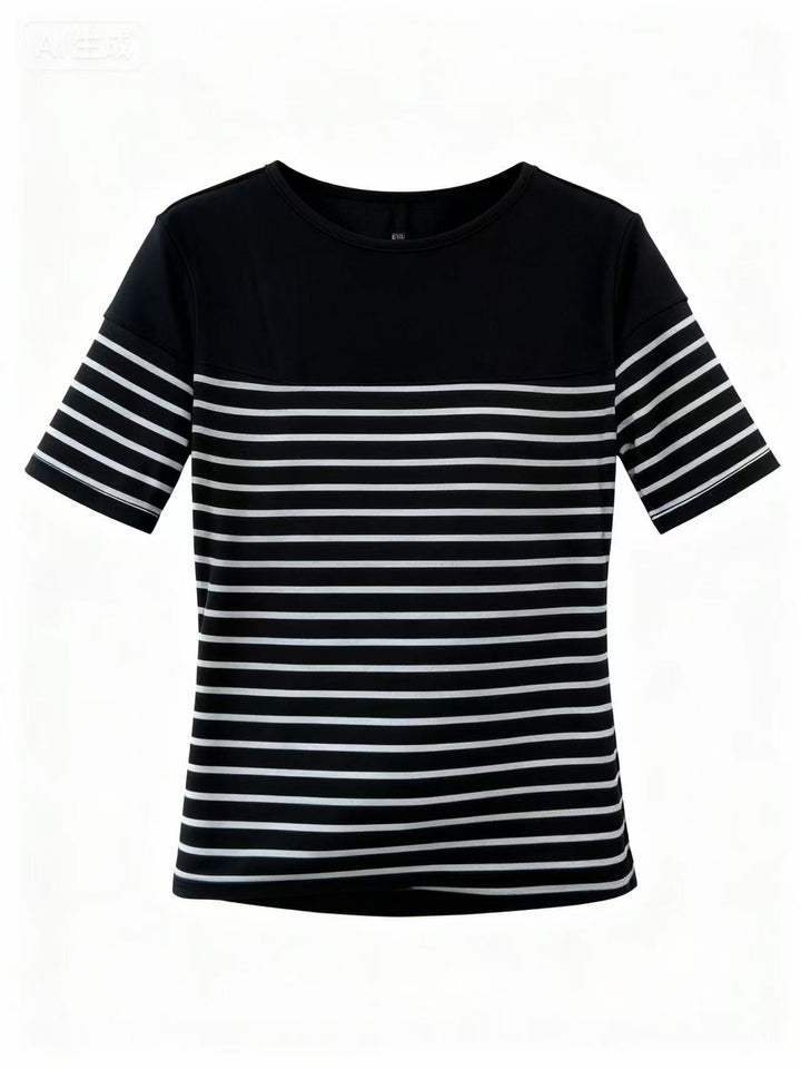 Black Short Sleeve Striped Back Bow Top